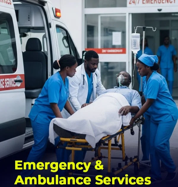 Black African emergency medical team ready for response at Omega Clinic
